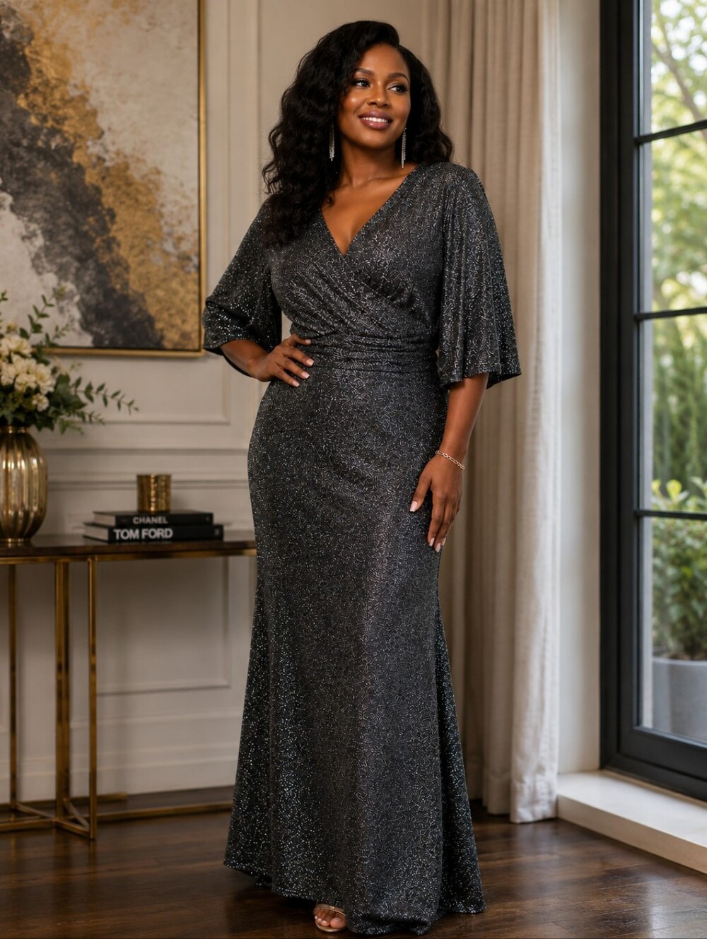 Betsy & Adam Metallic Evening Gown Dress Women 16 W